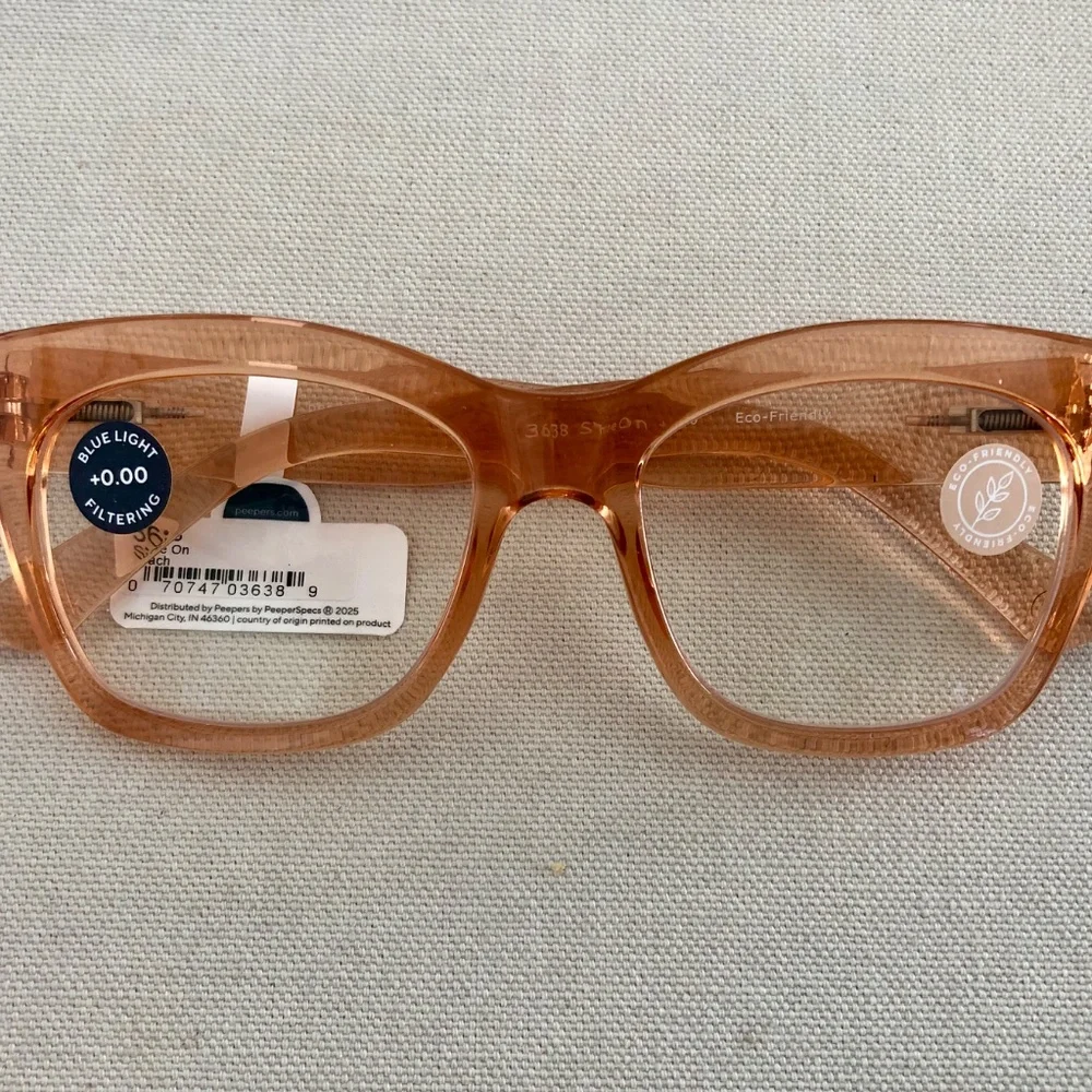 New from Anthropologie Peach‎ Translucent Blue Light Filter Glasses No Strength